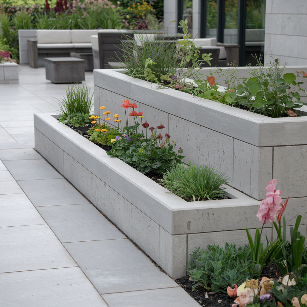 Stone garden wall flower bed